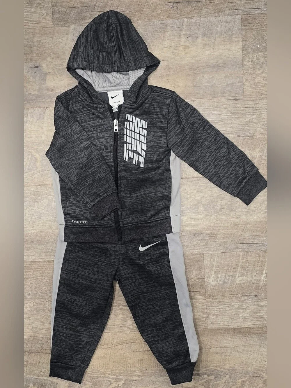 Nike Kids Gray Black Zip-Up Hoodie with White Logo